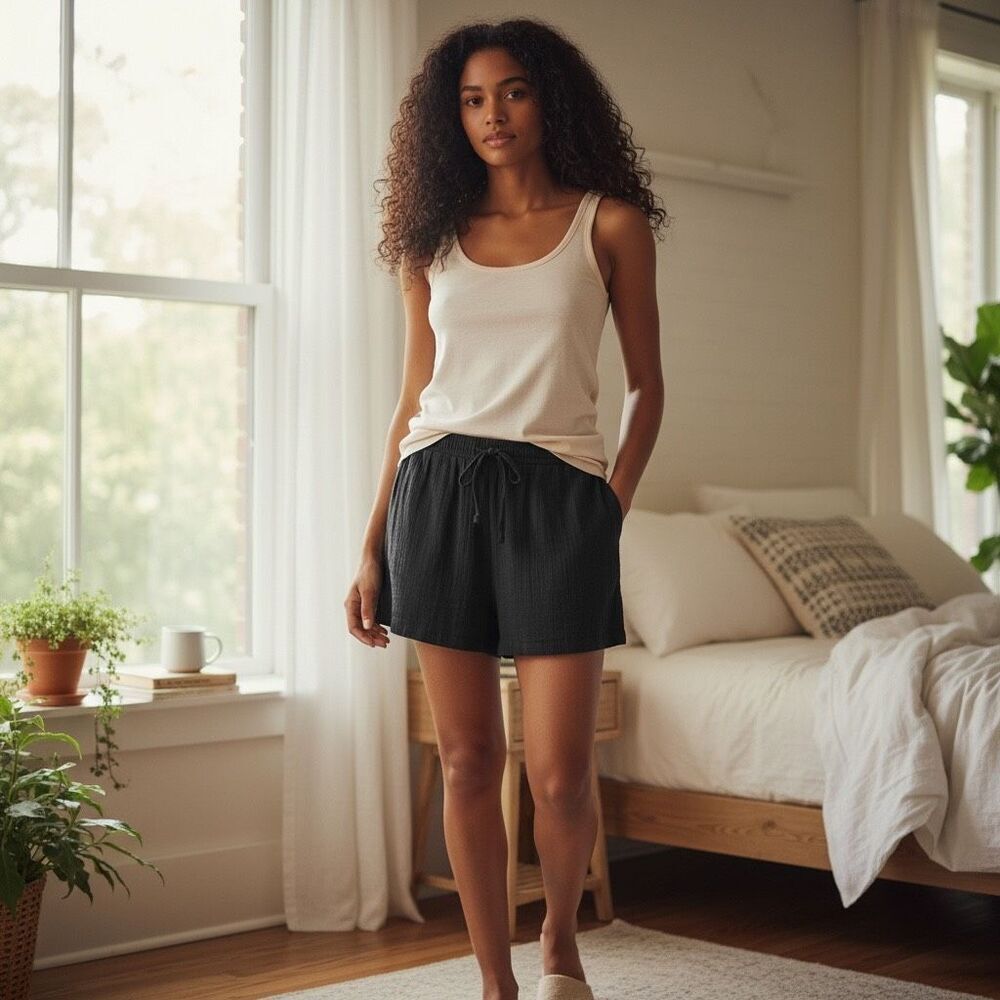 J.Crew Black Gauze Cotton Pull-On Shorts XS | Lightweight Summer Lounge Casual